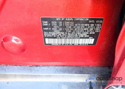 2024 Subaru Outback Touring z USA, uszkodzony, nr VIN 4S4BTGPD1R3134010